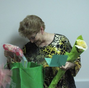 Betty is checking out her treasures.